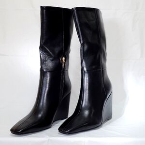 Torgeis Milan Women's Tall Boots, Side Zipper, Wedge Heel, US 8, Black
